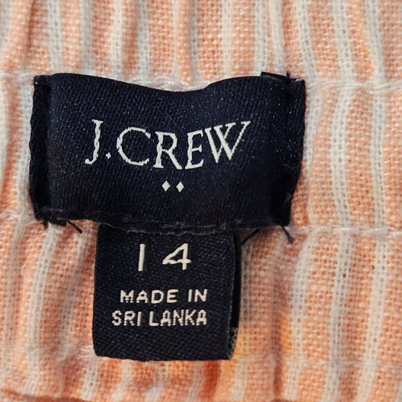 J. Crew Linen Blend Capris Pants Size 14 Striped Pull-On Drawstring Peach - Picture 5 of 10